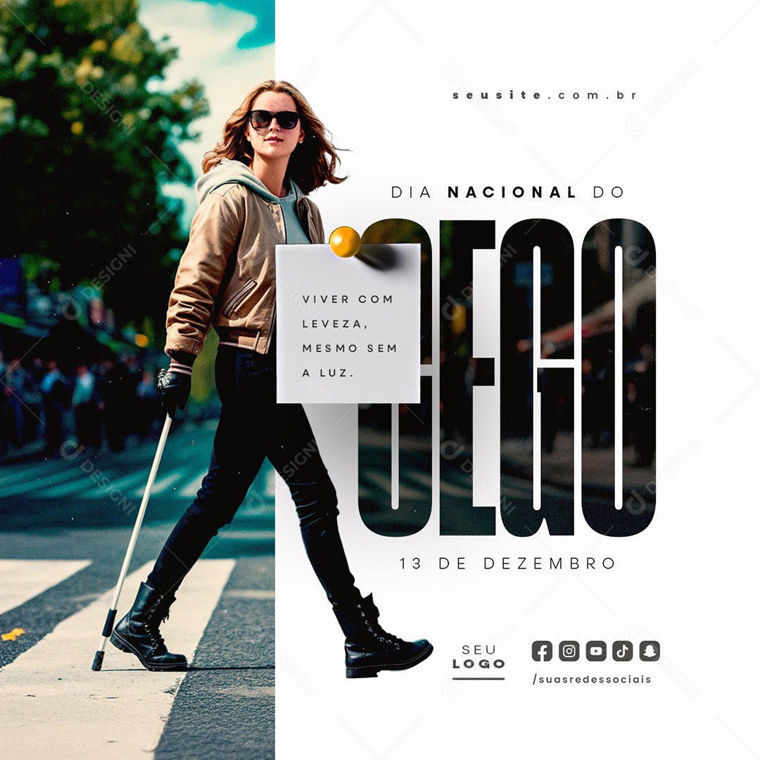 Dia Nacional do Cego 13 de Dezembro Viver com Leveza Social Media PSD Editável