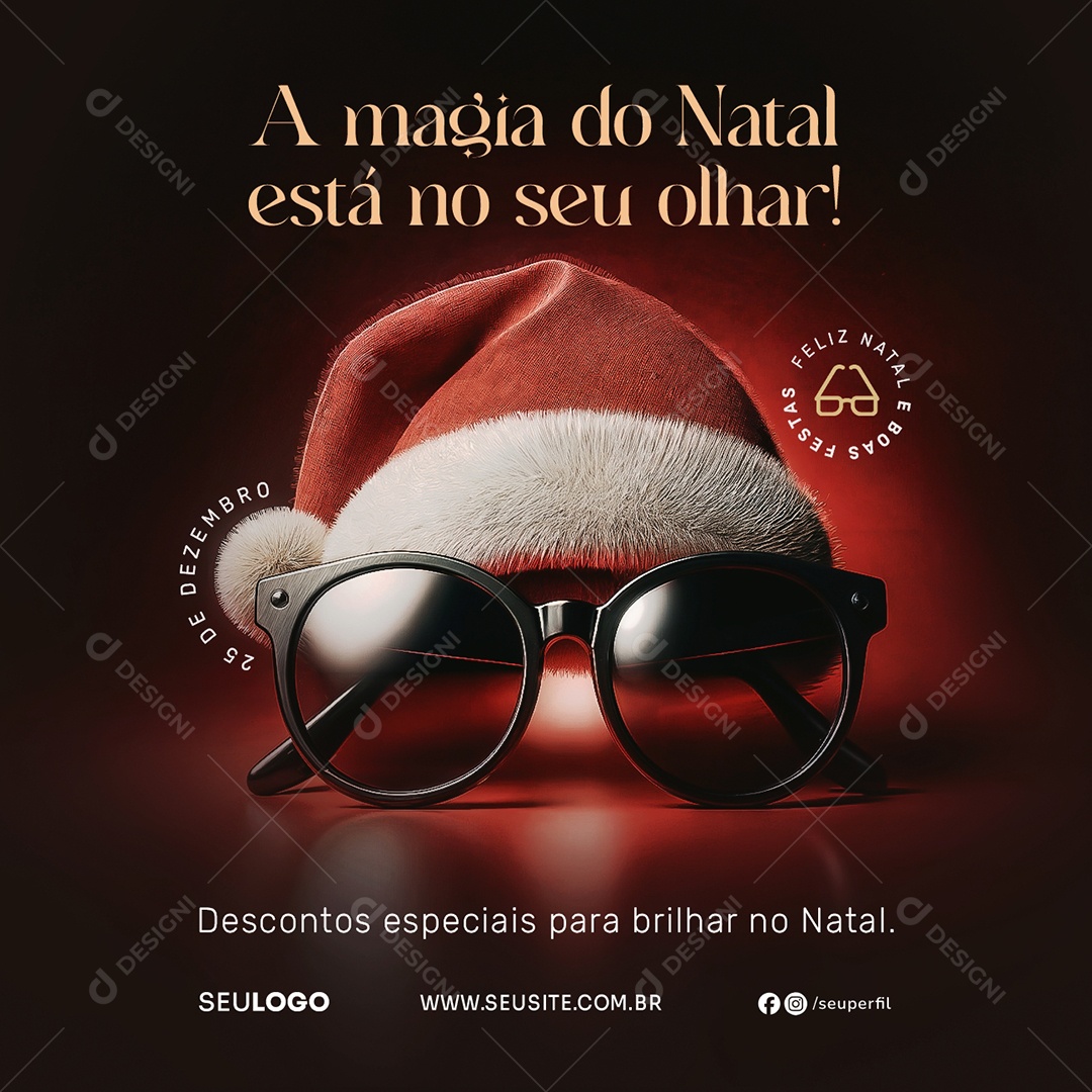 Feliz Natal 25 de Dezembro Ótica Social Media PSD Editável