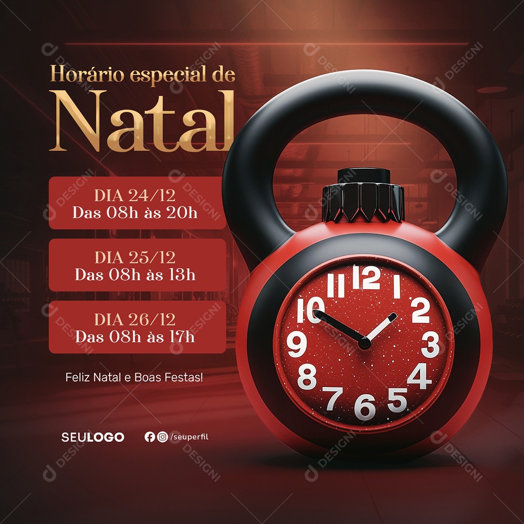 Social Media Horário Especial de Natal Academia PSD Editável