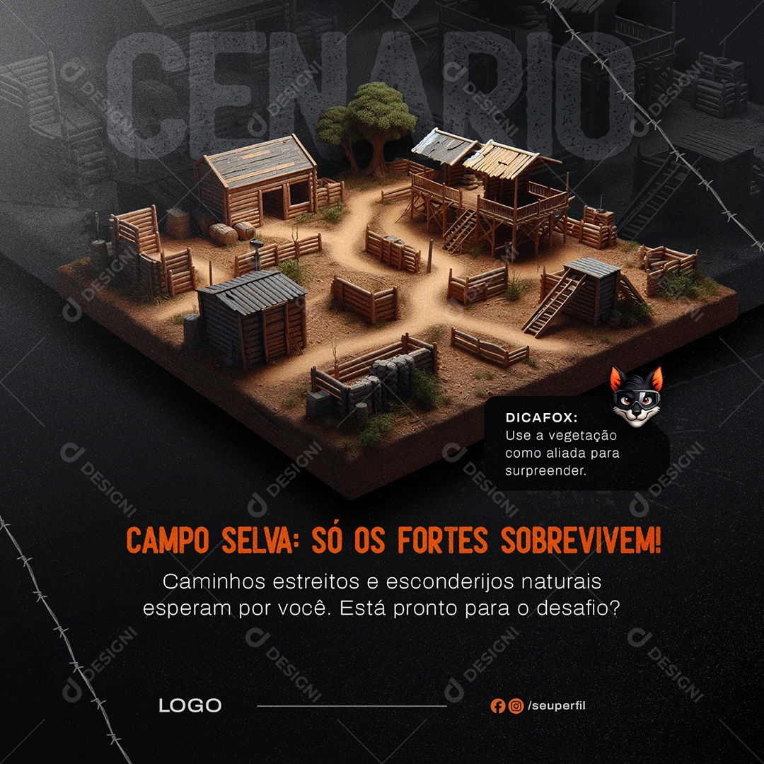 Paintball Campo Selva Só os Fortes Sobrevivem Social Media PSD Editável