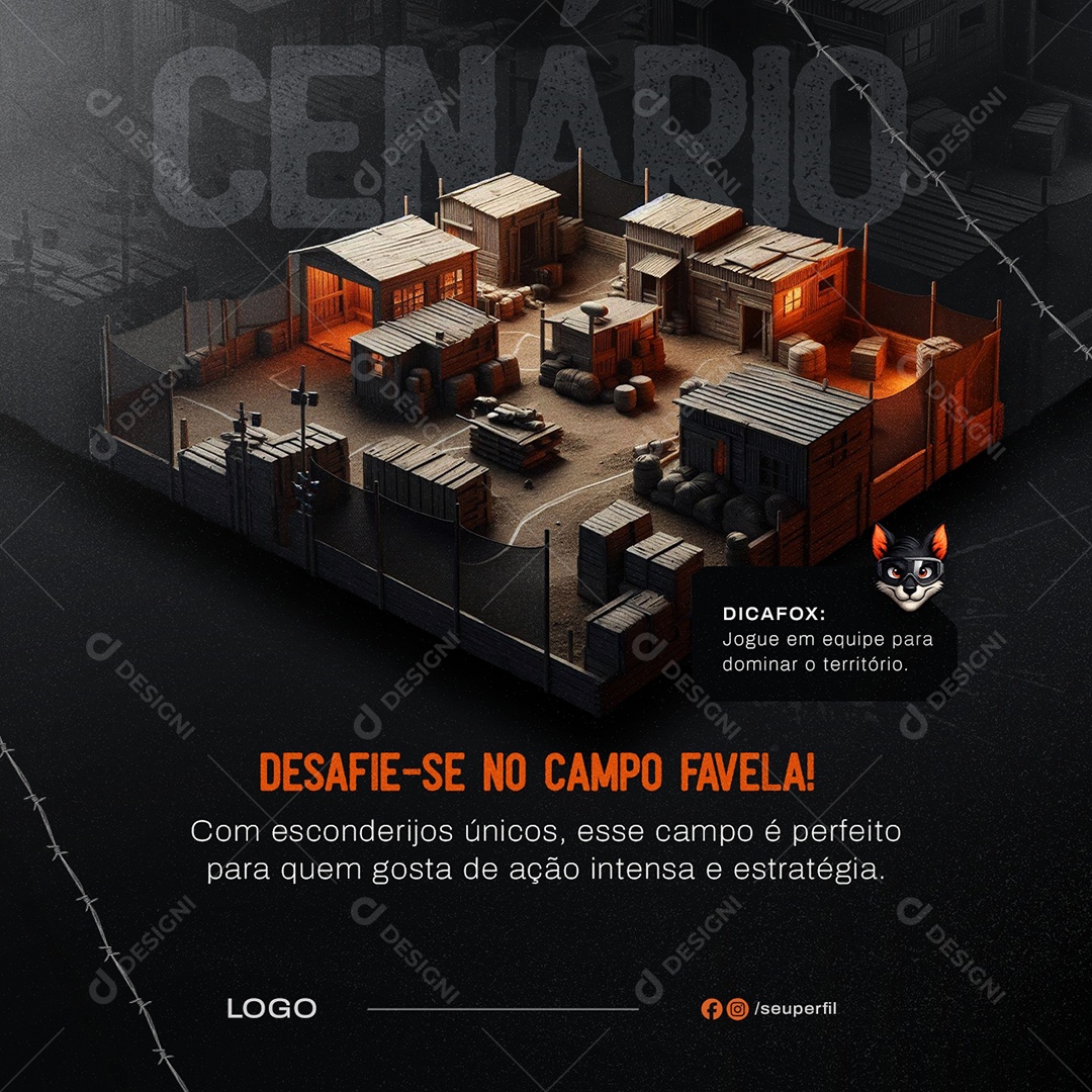 Paintball Desafie Se no Campo Favela Social Media PSD Editável