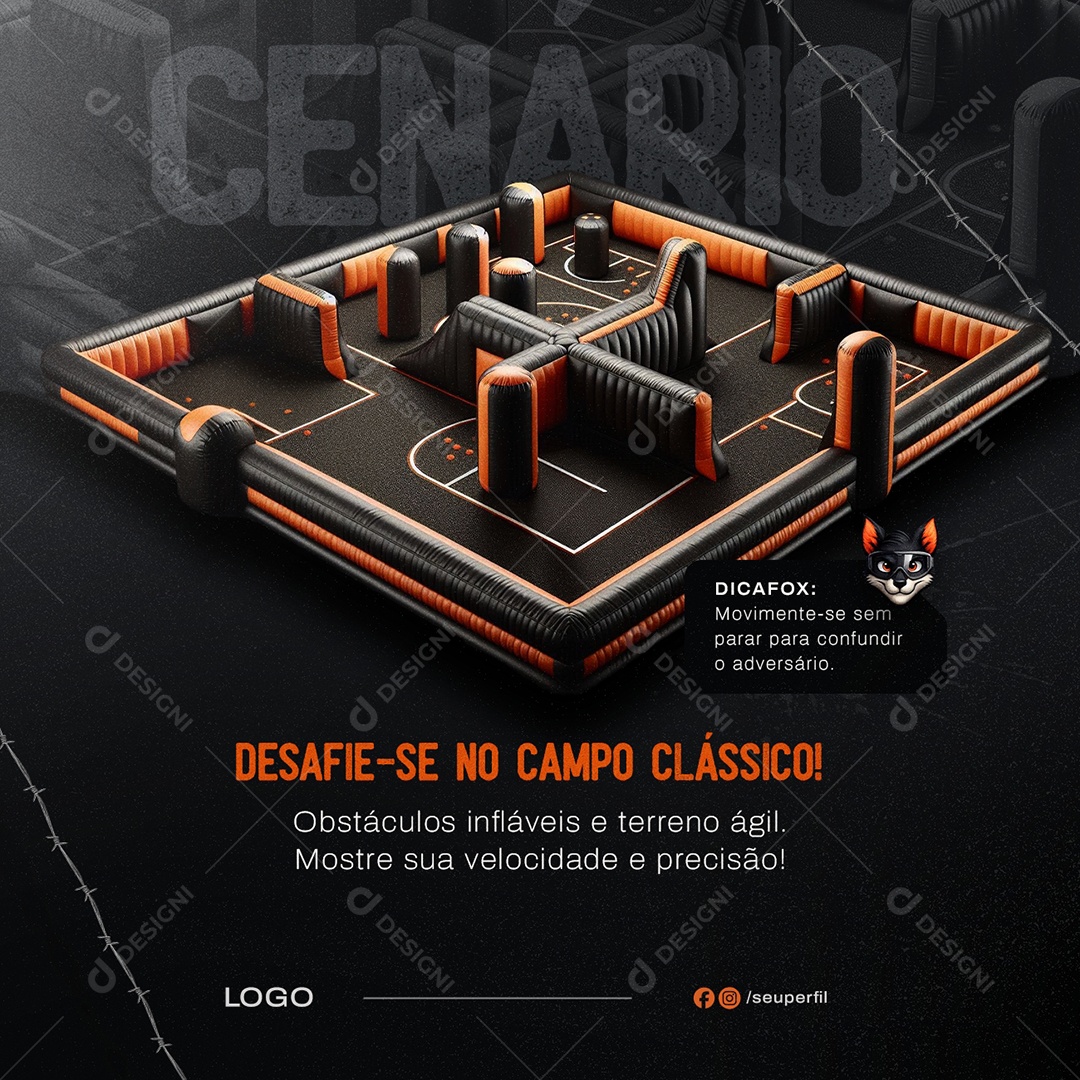 Paintball Desafie Se no Campo Clássico Social Media PSD Editável