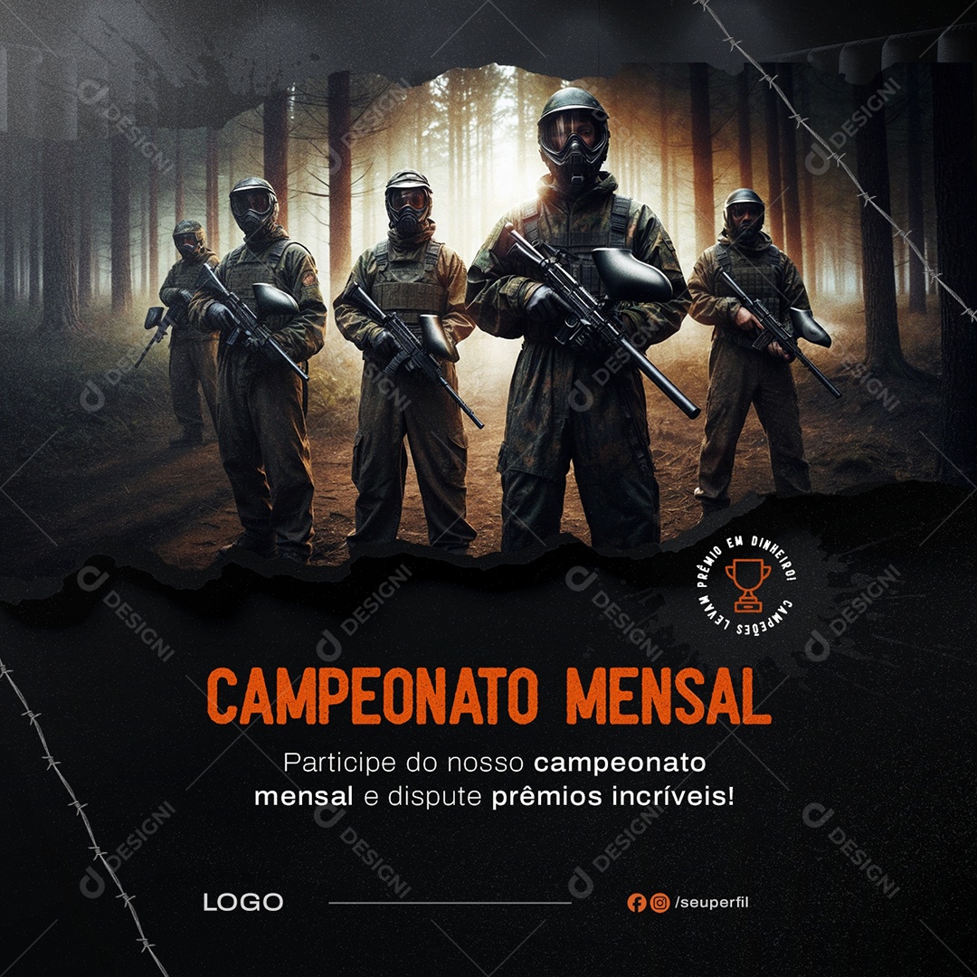 Paintball Campeonato Mensal Social Media PSD Editável