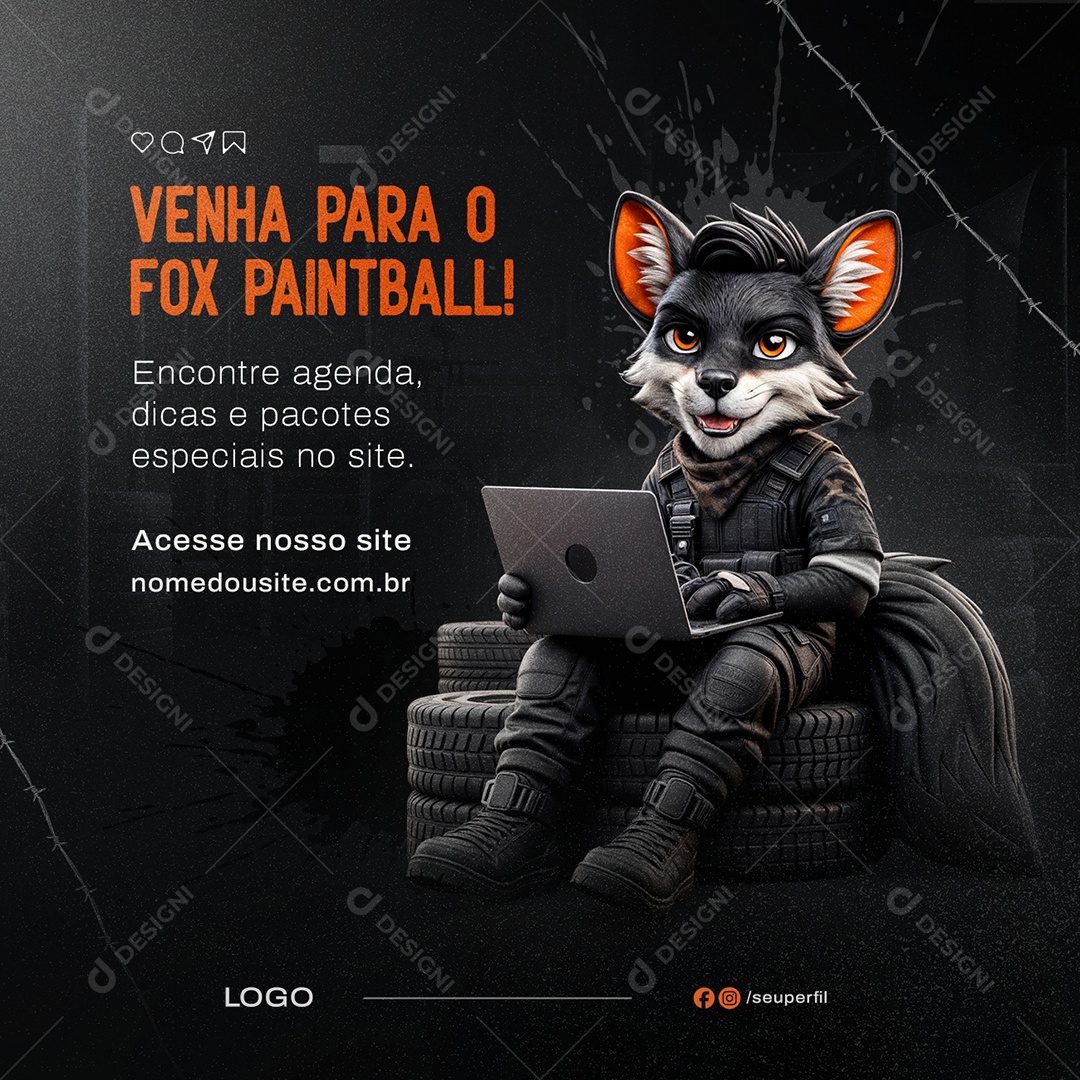 Venha Para o Fox Paintball Social Media PSD Editável