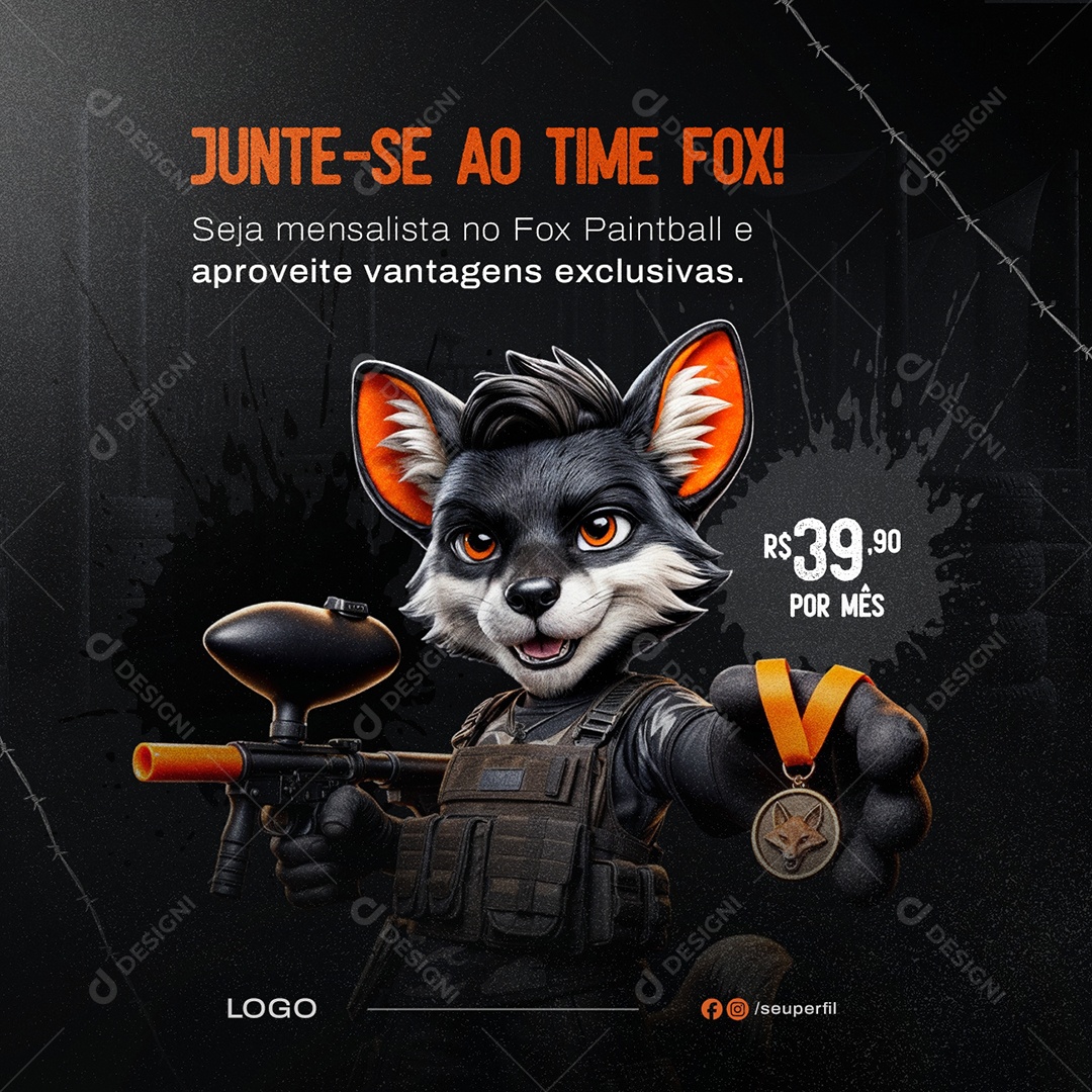 Paintball Junte Se ao Time Fox Social Media PSD Editável