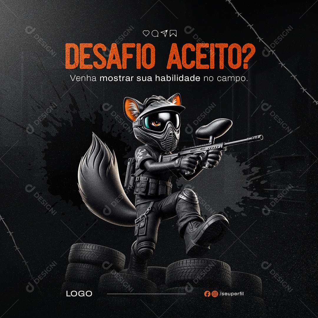 Paintball Desafio Aceito Social Media PSD Editável