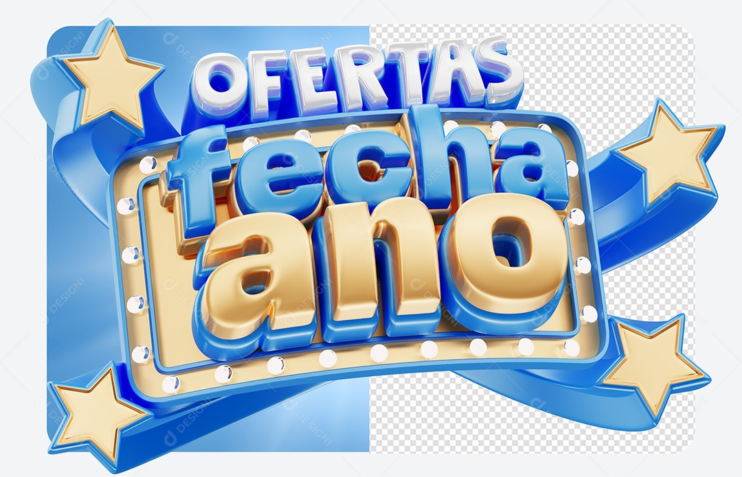 Selo 3D Ofertas Fecha Ano Azul para Composição PSD