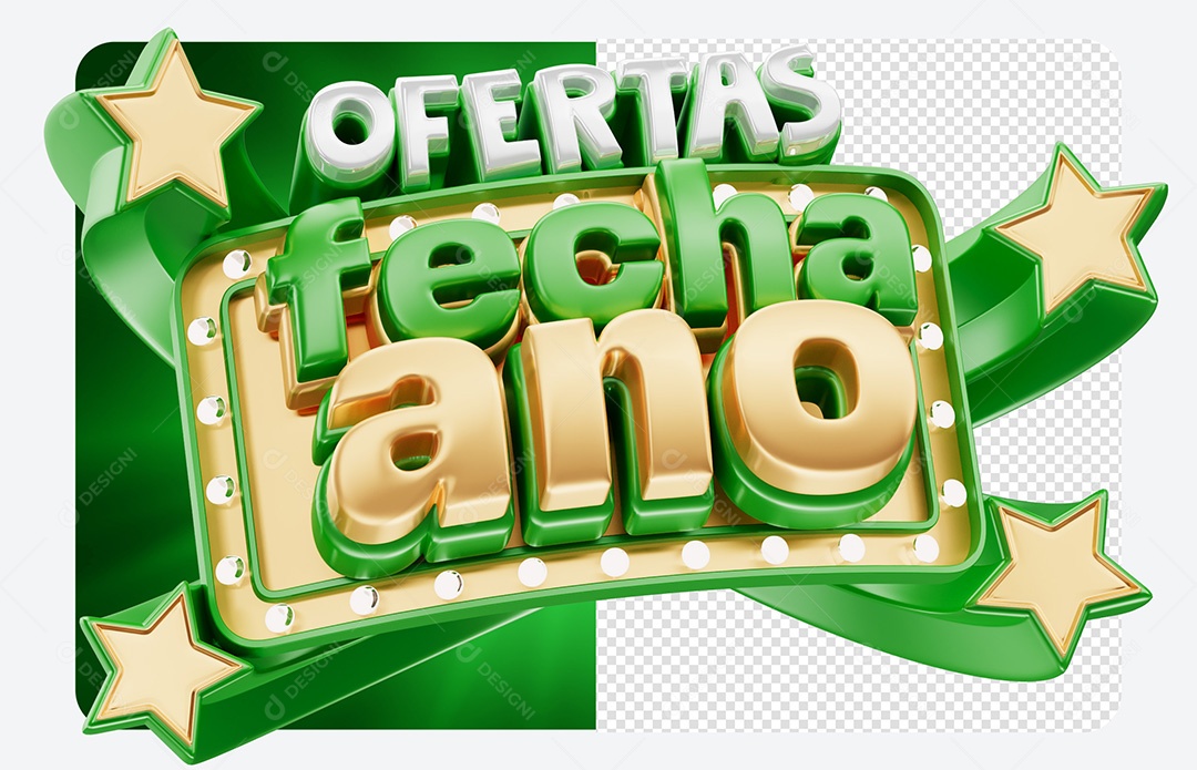 Selo 3D Ofertas Fecha Ano Verde para Composição PSD