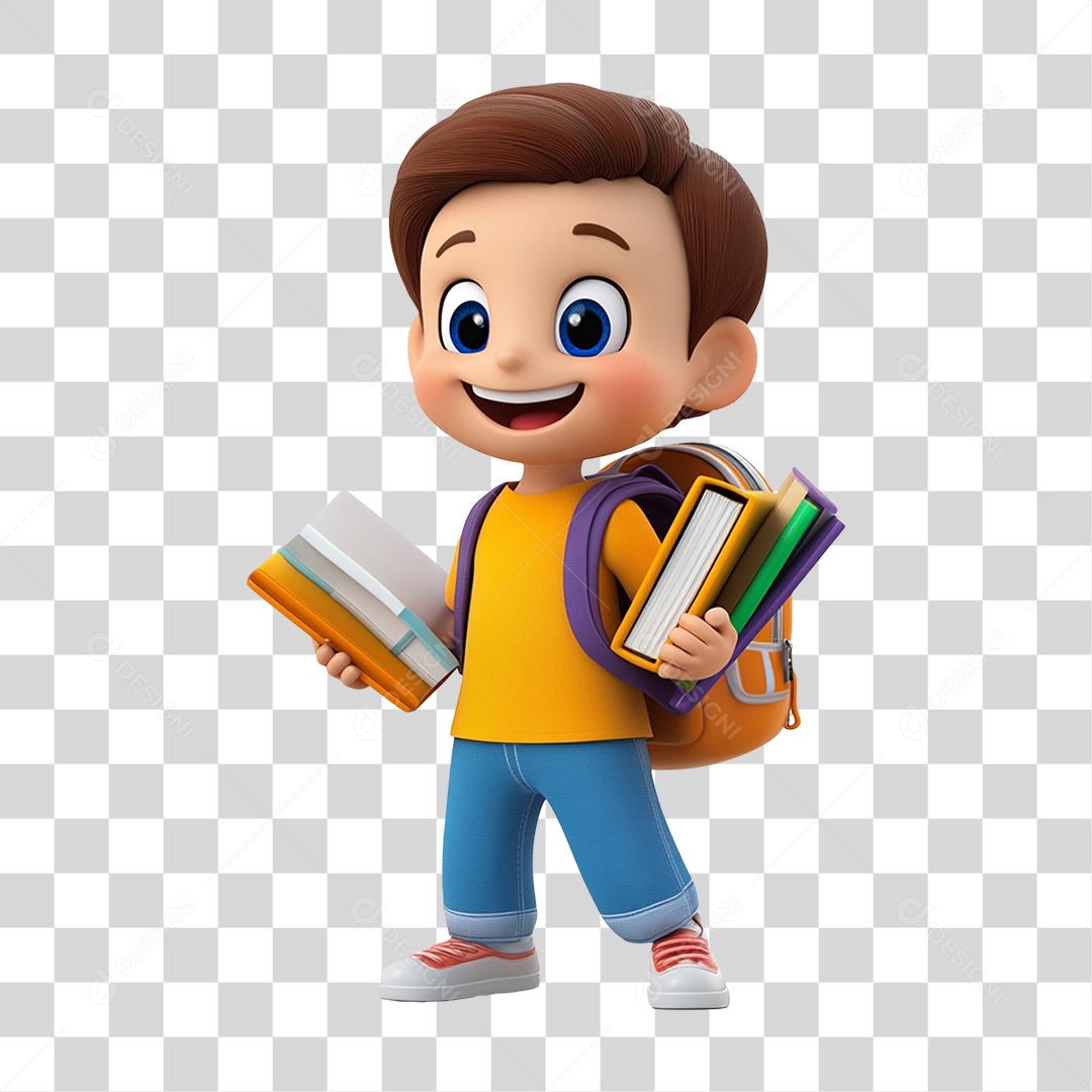 Personagem Criança Estudante com Livros PNG Transparente