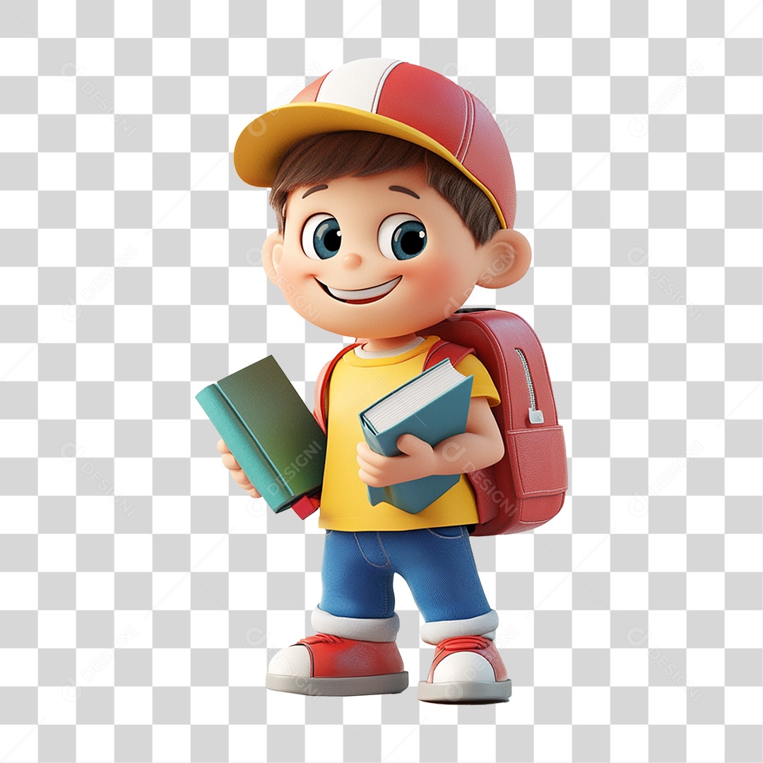 Personagem Criança Estudante com Livros PNG Transparente