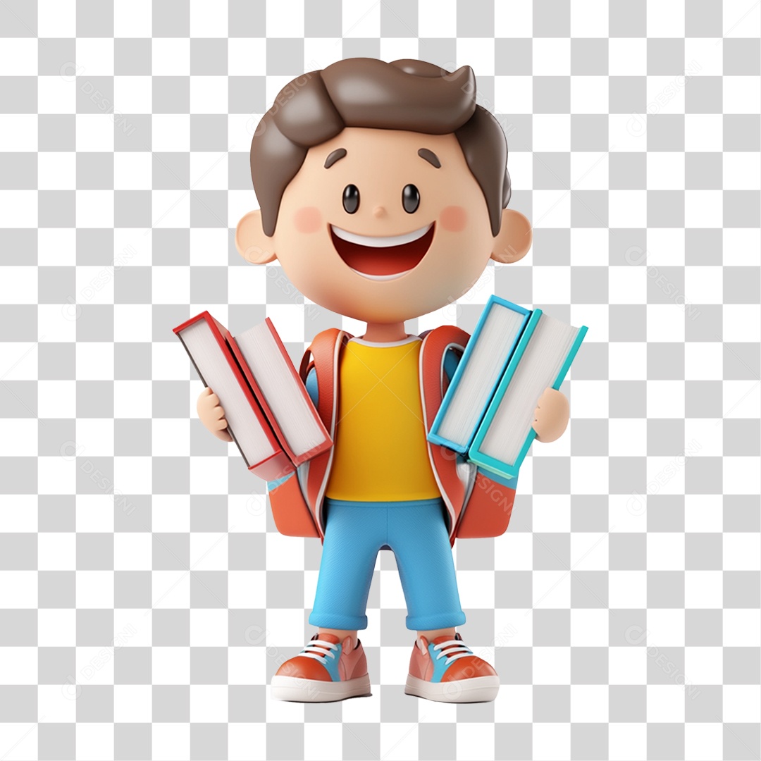 Personagem Criança Estudante com Livros PNG Transparente