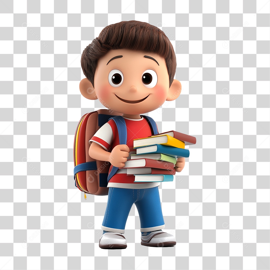 Personagem Criança Estudante com Livros PNG Transparente
