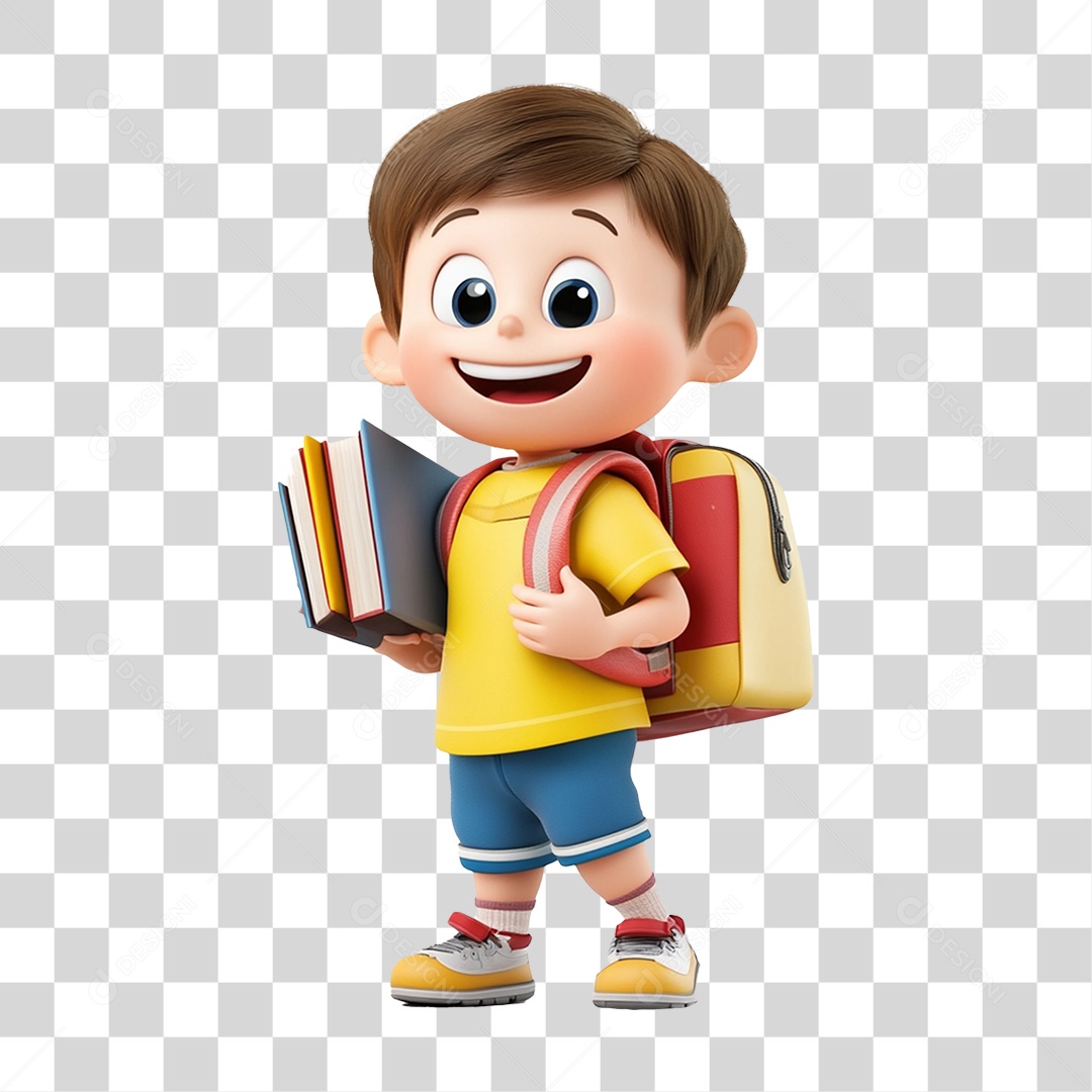 Personagem Criança Estudante com Livros PNG Transparente