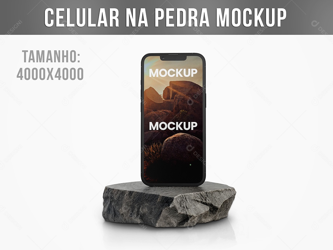Celular na Pedra Mockup PSD Editável