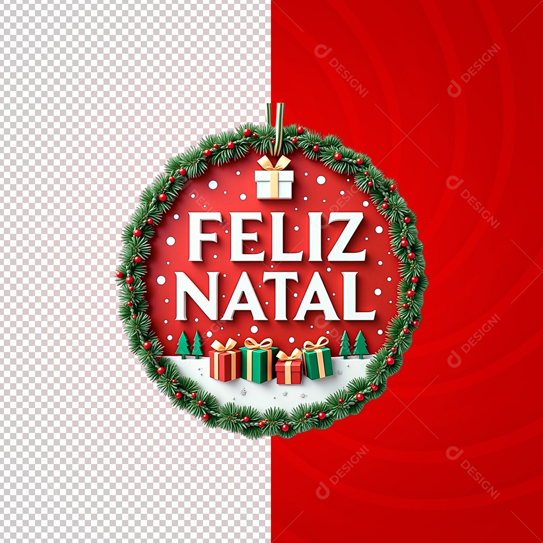 Selo 3D Feliz Natal para Composição PSD