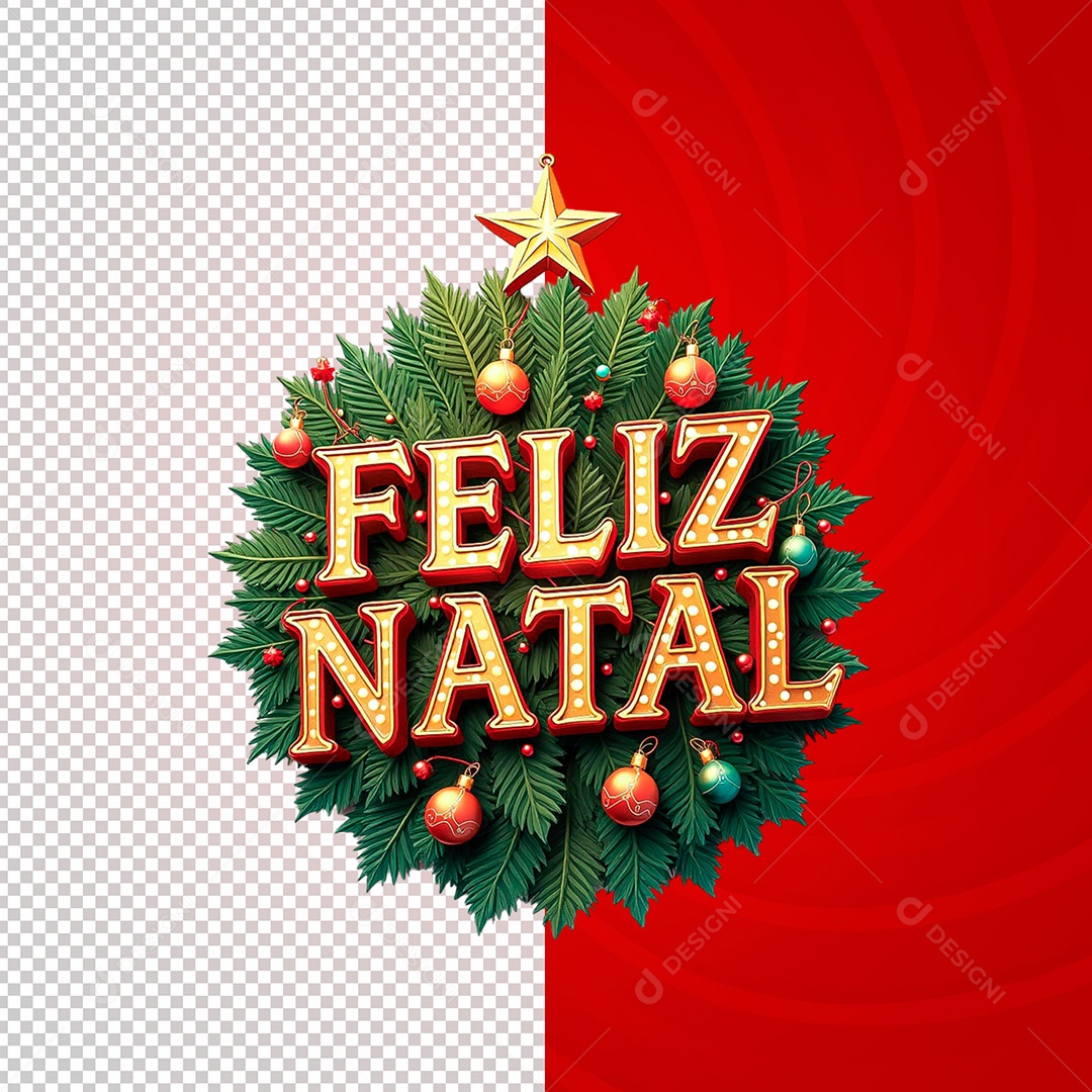 Selo 3D Feliz Natal para Composição PSD