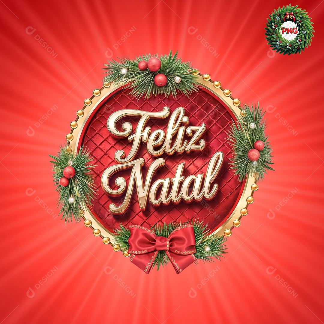 Selo 3D Feliz Natal para Composição PSD