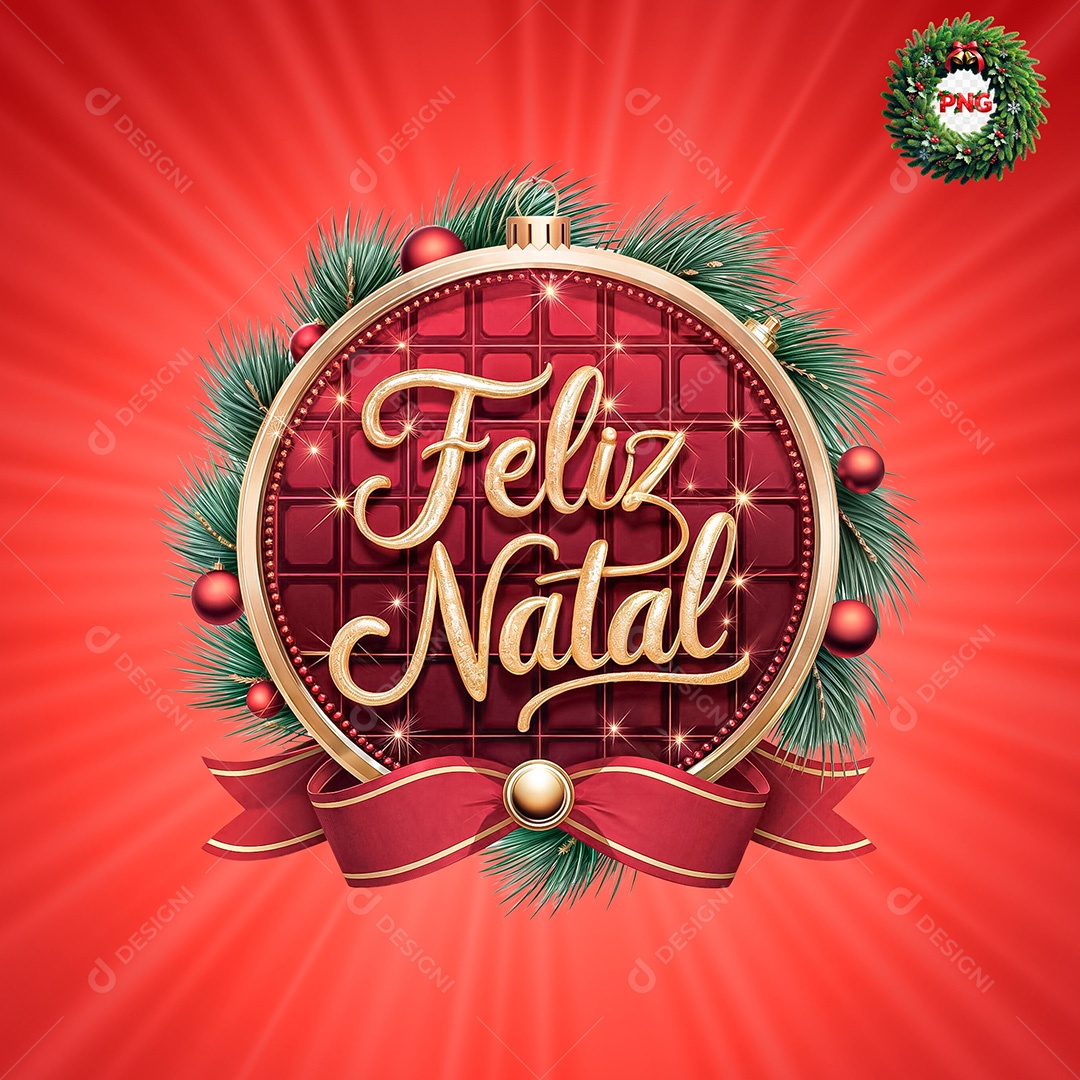 Selo 3D Feliz Natal para Composição PSD