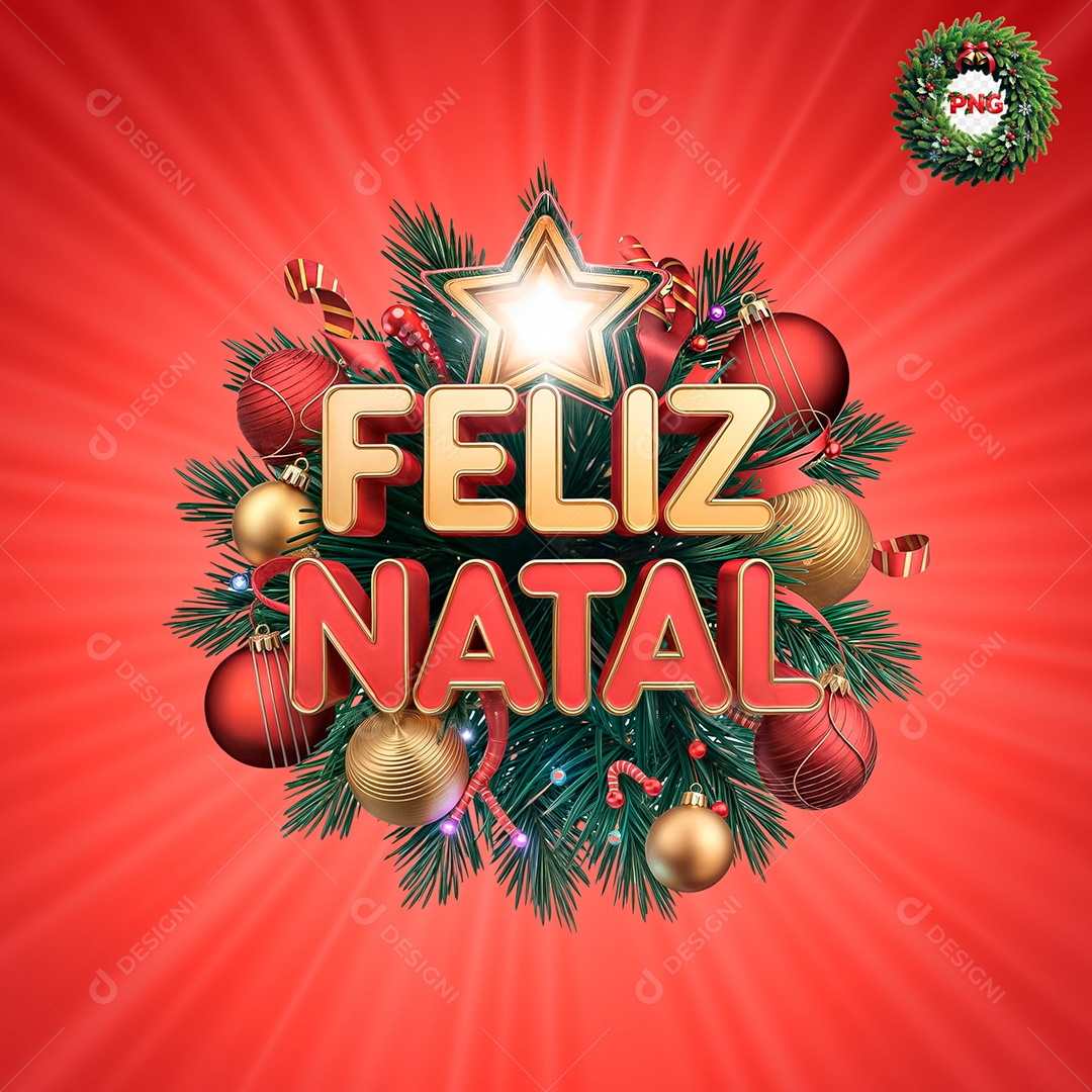 Selo 3D Feliz Natal para Composição PSD