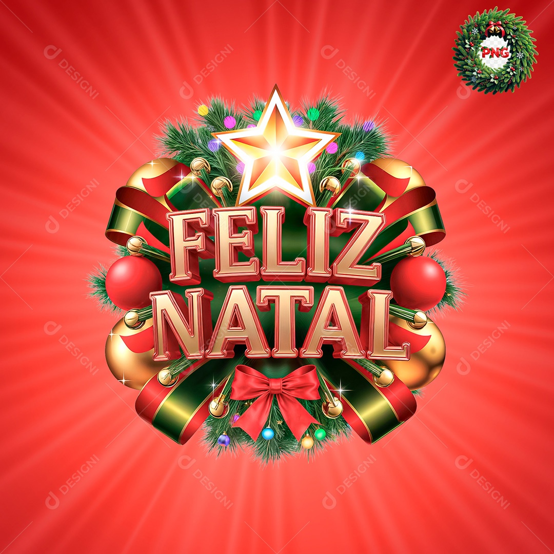 Selo 3D Feliz Natal para Composição PSD
