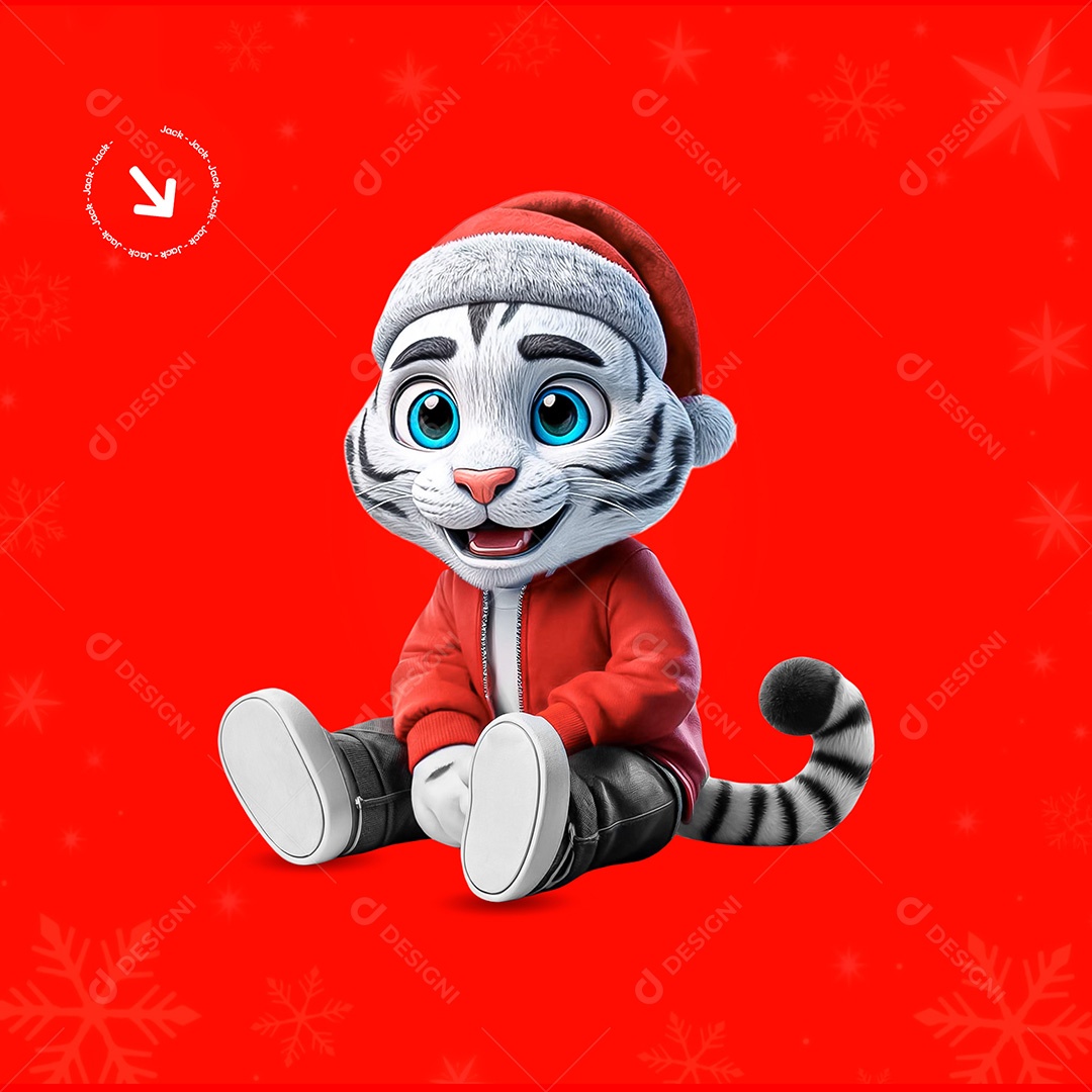 Mascote 3D Tigre de Roupa Natalina para Composição PSD