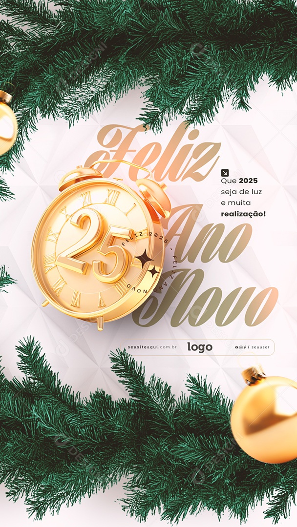 Story Feliz 2025 Ano Novo 01 de Janeiro Social Media PSD Editável