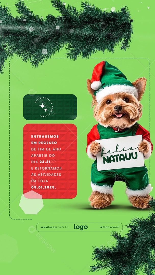 Story Aviso de Recesso de Natal e Ano Novo Petshop Social Media PSD Editável