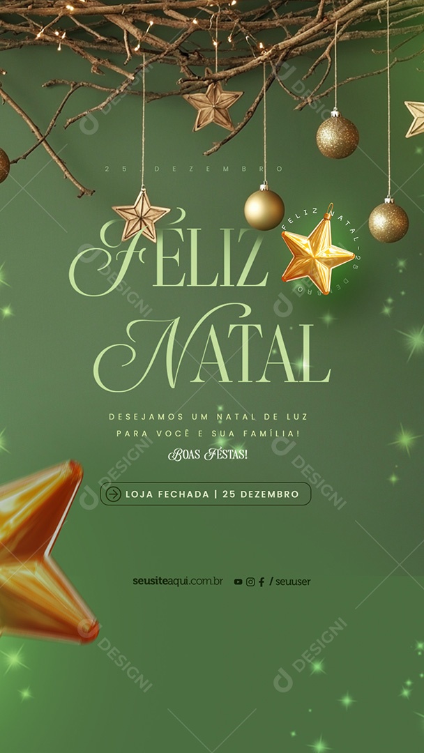 Story Feliz Natal Aviso Loja Fechada 25 de Dezembro Social Media PSD Editável