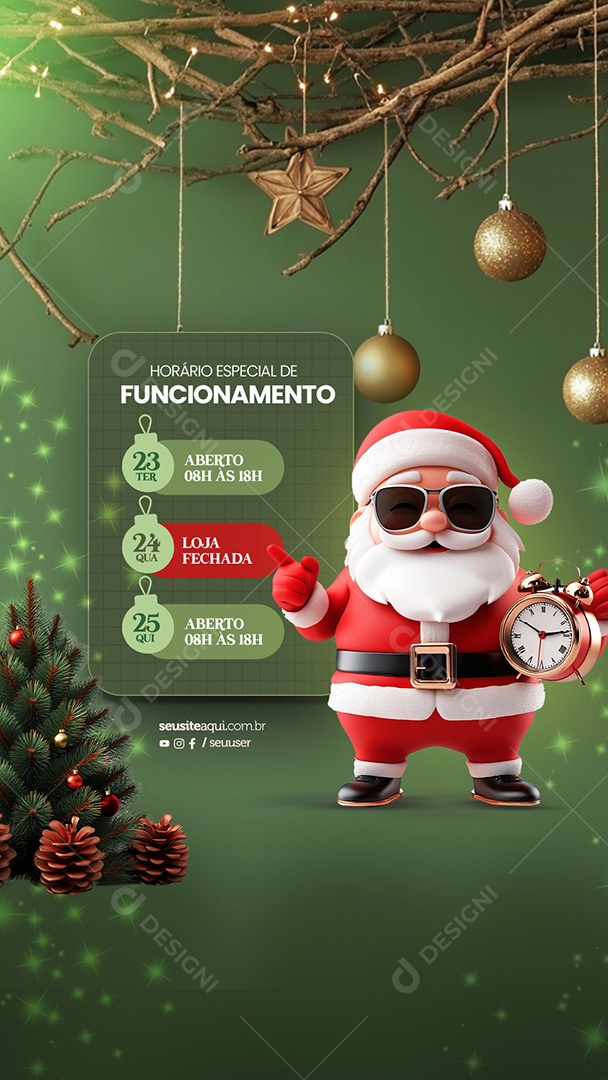 Story Horário de Funcionamento Natal Social Media PSD Editável