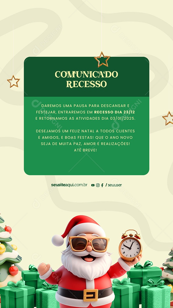 Story Aviso de Recesso de Natal e Ano Novo Social Media PSD Editável