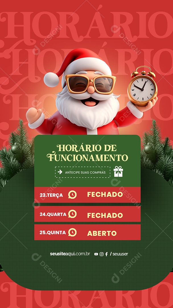 Story Horário de Funcionamento Natal Social Media PSD Editável