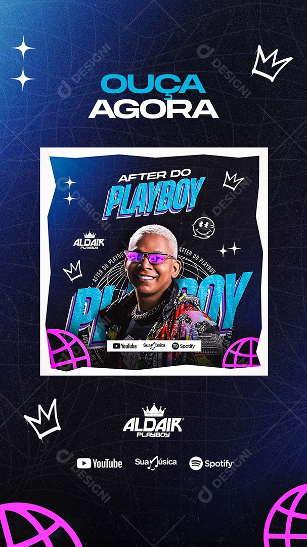 Flyer Story Ouça Agora Aldair Playboy Social Media PSD Editável