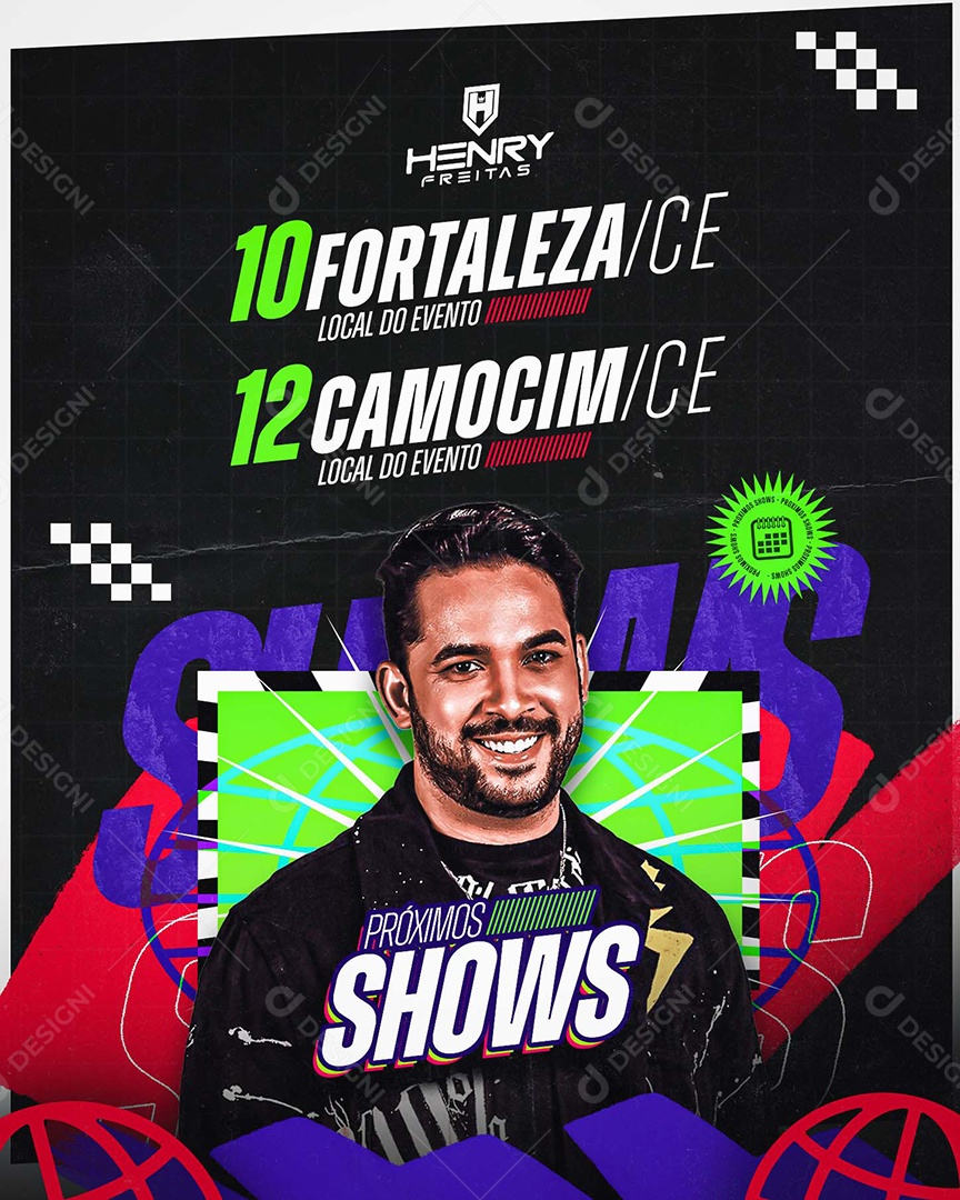 Flyer Próximos Shows Henry Freitas Social Media PSD Editável