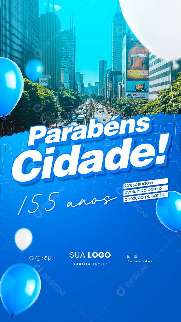 Story Aniversário Parabéns Cidade Pelos seus 155 Anos Social Media PSD Editável