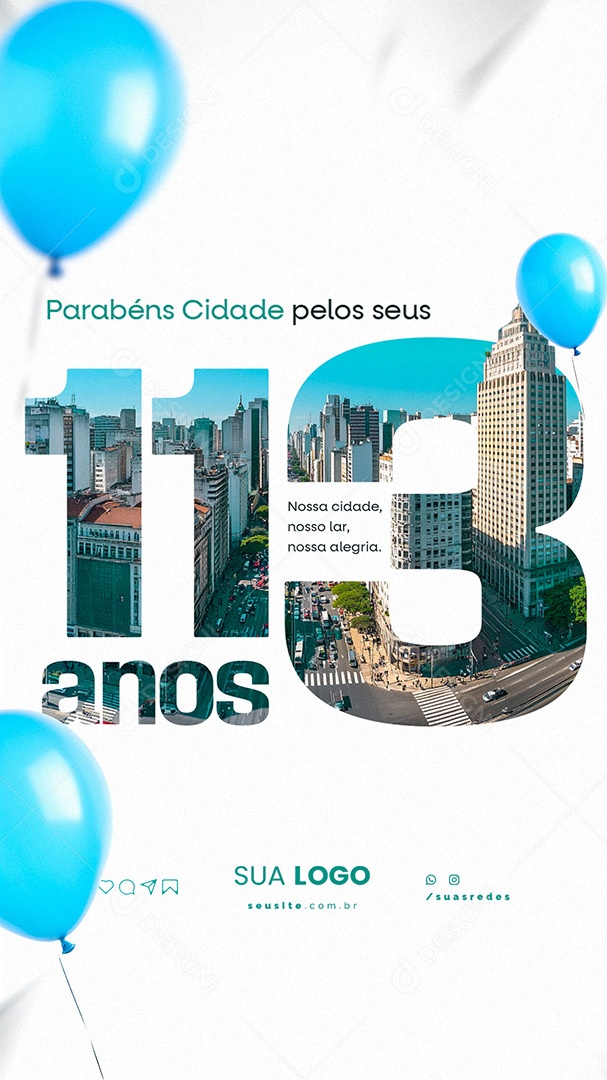 Story Aniversário Parabéns Cidade Pelos seus 113 Anos Social Media PSD Editável
