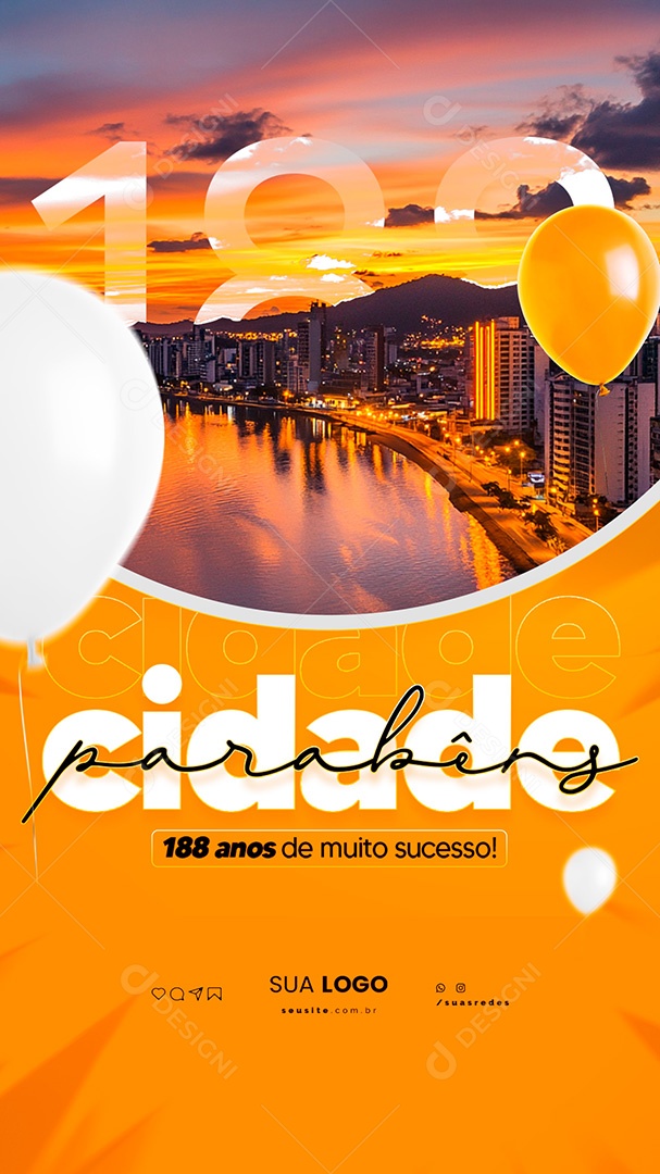 Story Aniversário Parabéns Cidade 188 Anos Social Media PSD Editável