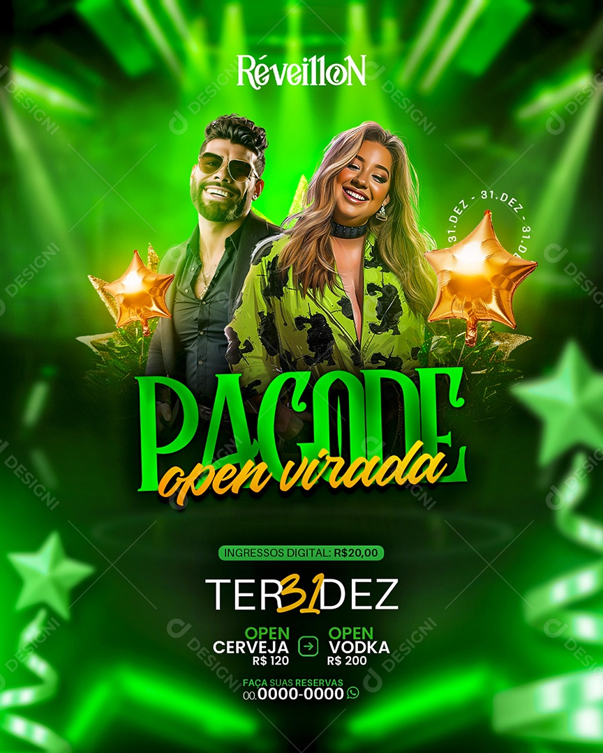 Flyer Natalino Pagode Open Virada Social Media PSD Editável