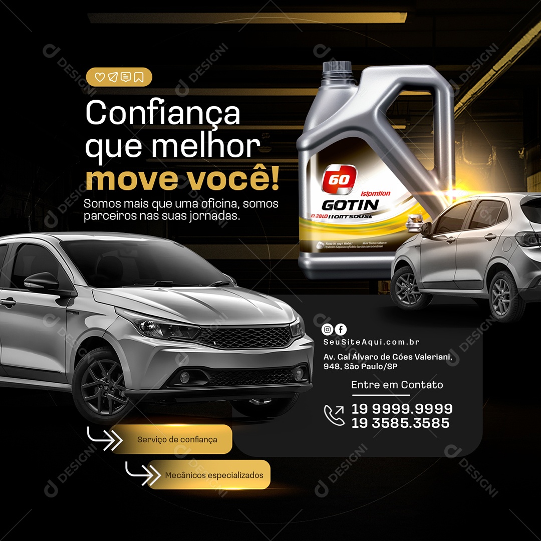 Oficina Mecânica Troca de Óleo Confiança Social Media PSD Editável