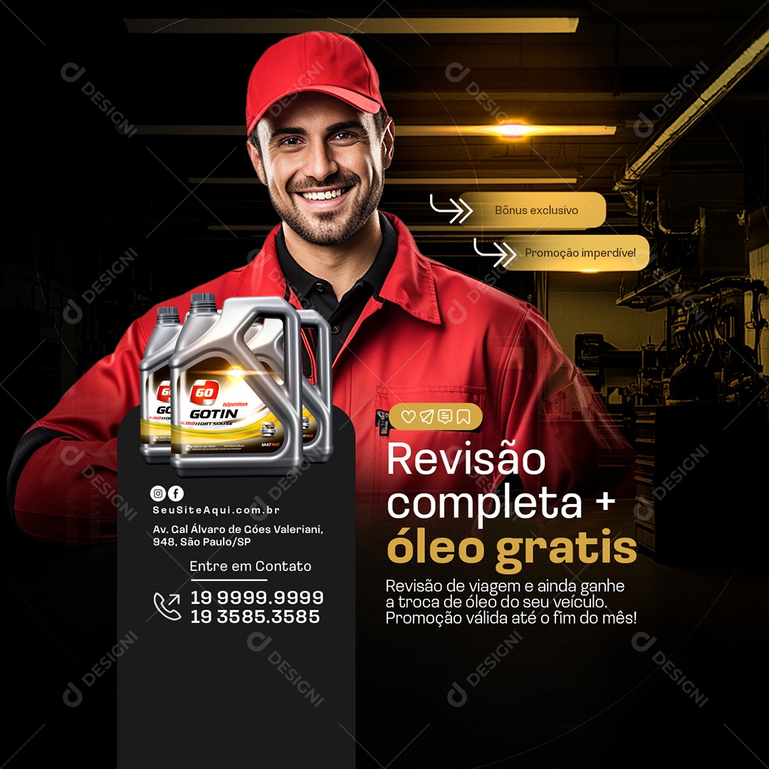 Oficina Mecânica Troca de Óleo Revisão Compleeta Social Media PSD Editável