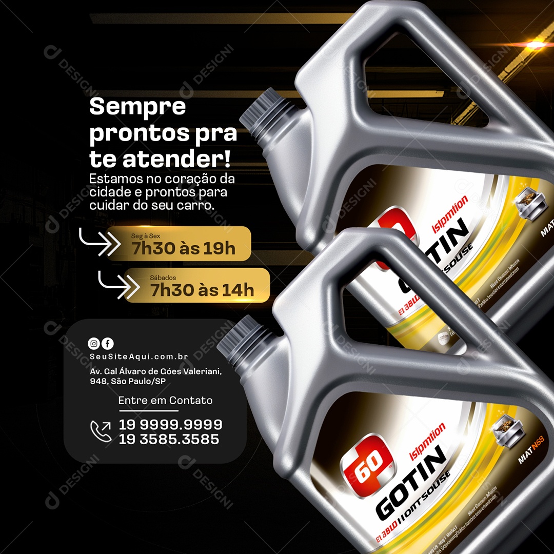 Oficina Mecânica Troca de Óleo Sempre Prontos para Te Atender Social Media PSD Editável