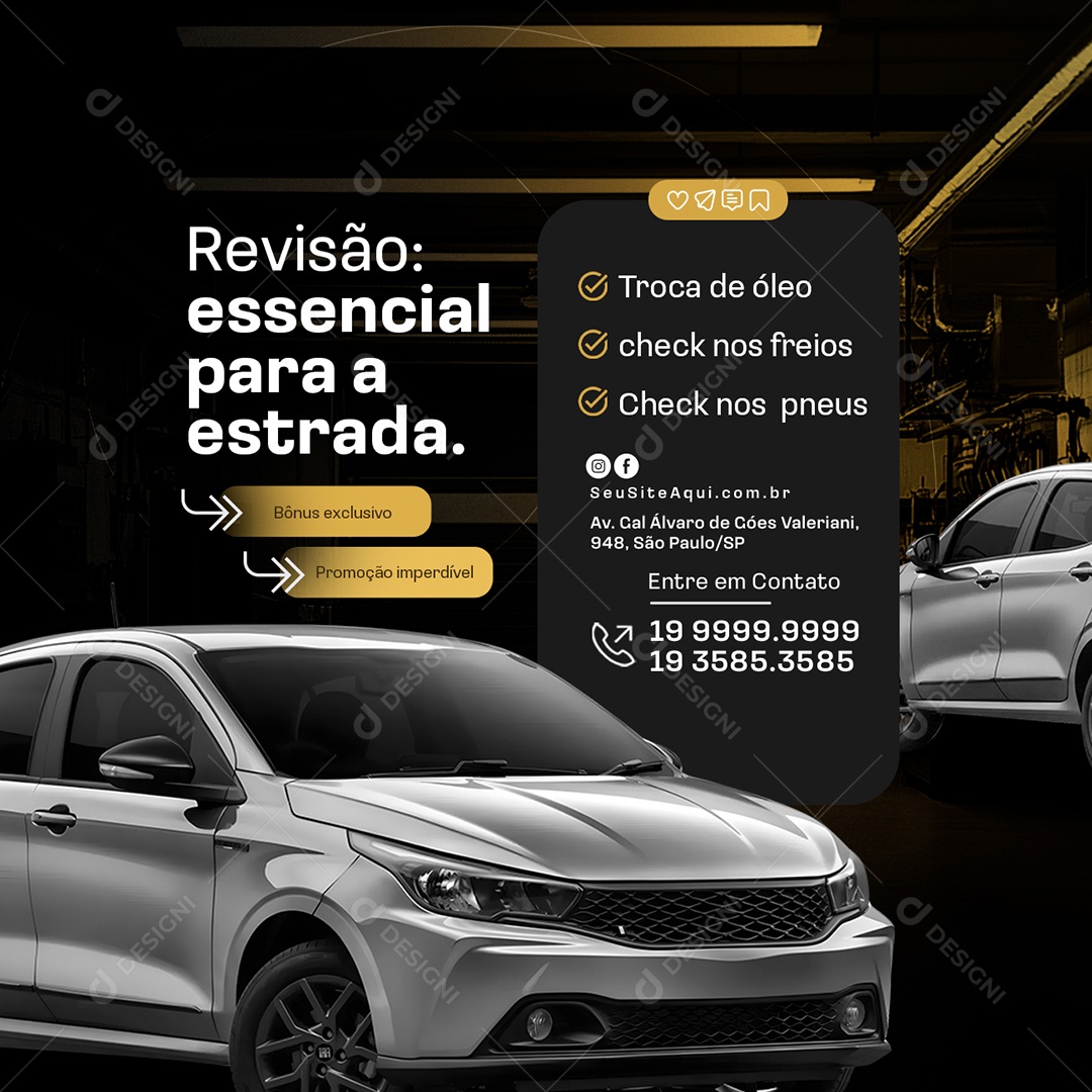 Oficina Mecânica Troca de Óleo Revisão Essencial Social Media PSD Editável