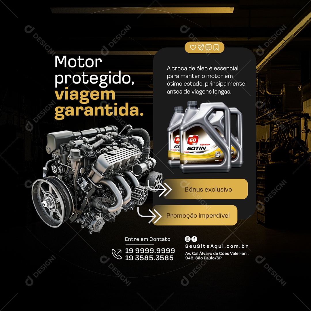 Oficina Mecânica Troca de Óleo Motor Protegido Social Media PSD Editável