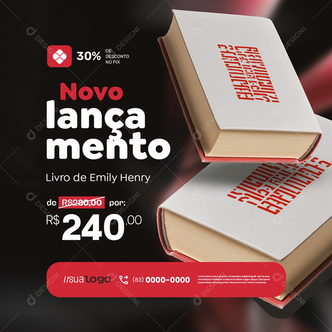 Livraria Livro de Emily Henry Novo Lançamento Social Media PSD Editável