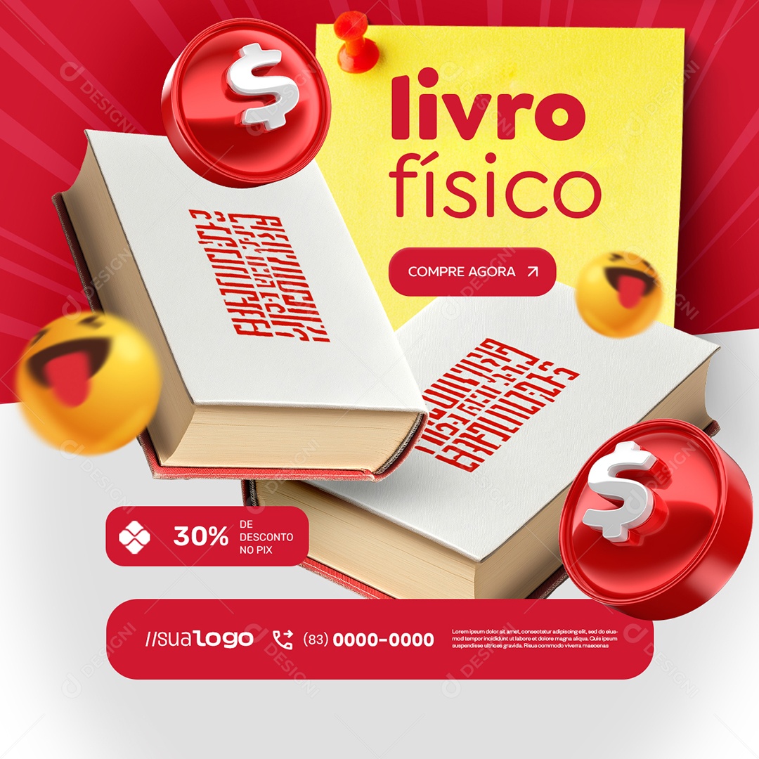 Livraria Livro Físico Compre Agora Social Media PSD Editável