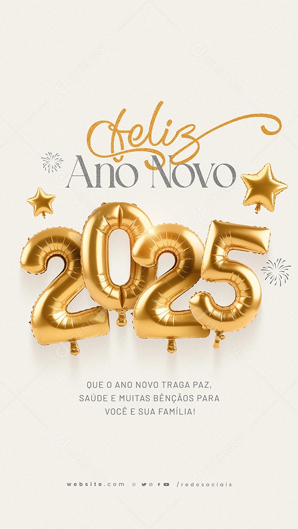 Story Feliz 2025 Ano Novo 01 de Janeiro Social Media PSD Editável