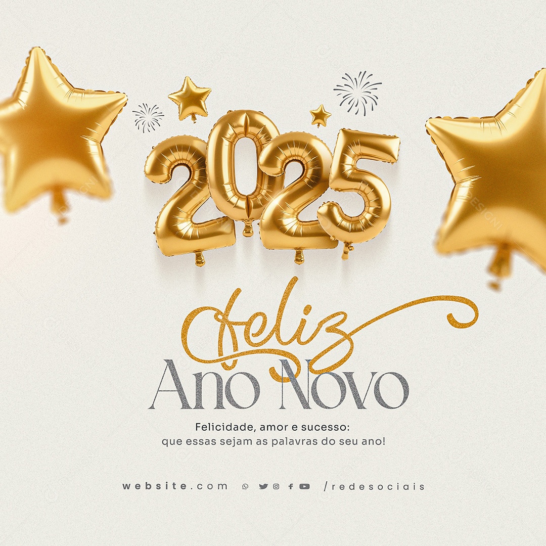 Feliz 2025 Ano Novo 01 de Janeiro Social Media PSD Editável