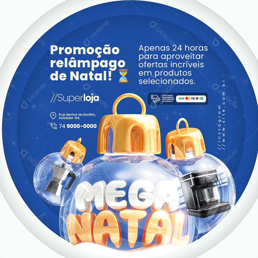 Mega Natal Loja de Eletrodomésticos Promoção Relâmpago Social Media PSD Editável