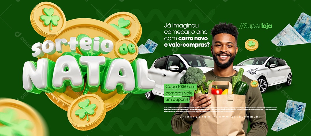Banner Sorteio de Natal Já Imaginou Começar o Ano com Carro Novo Social Media PSD Editável
