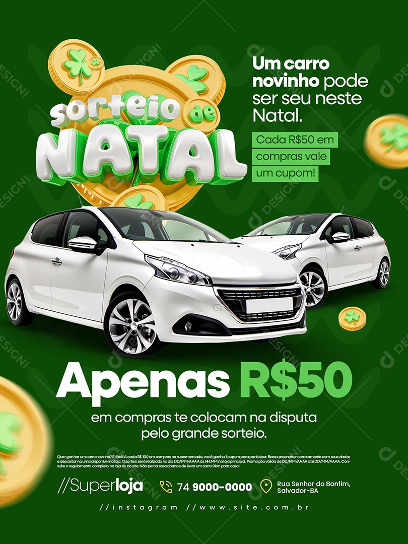 Sorteio de Natal Encarte Um Carro Novinho Social Media PSD Editável