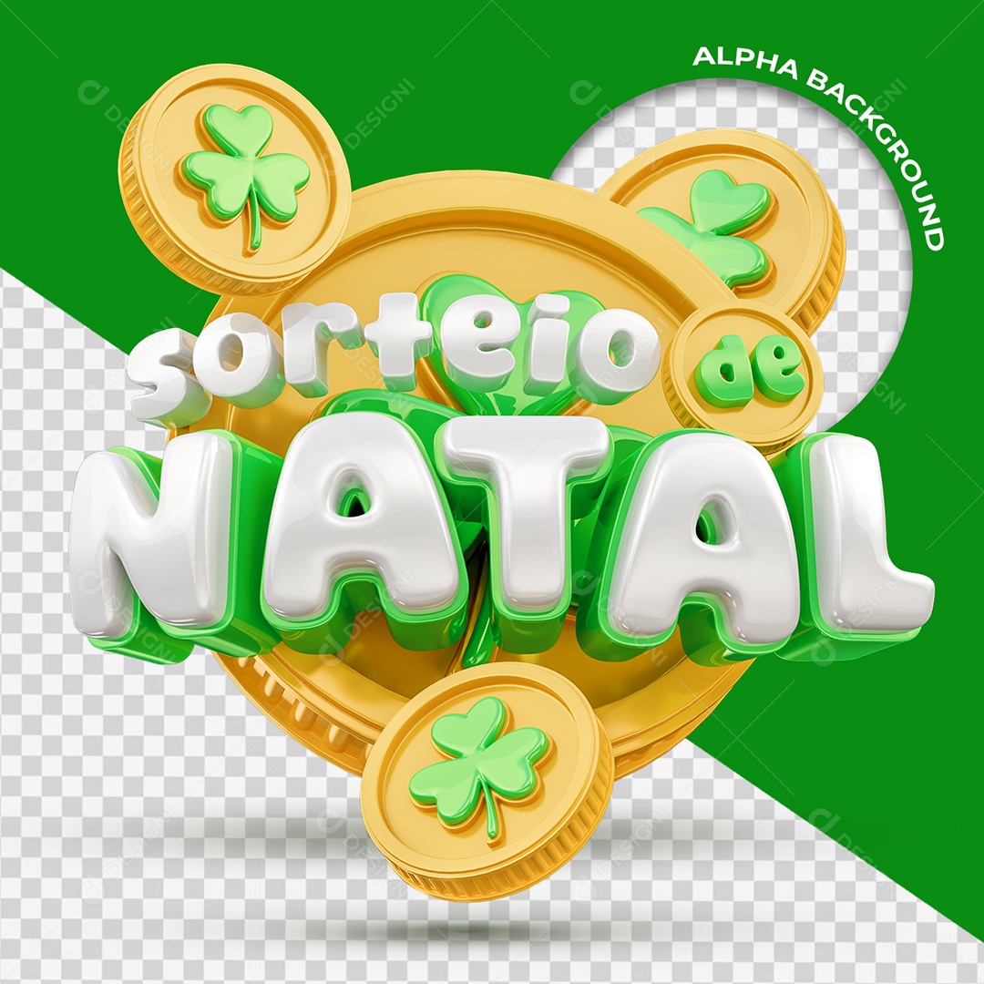 Sorteio de Natal Selo 3D Verde e Branco para Composição PSD